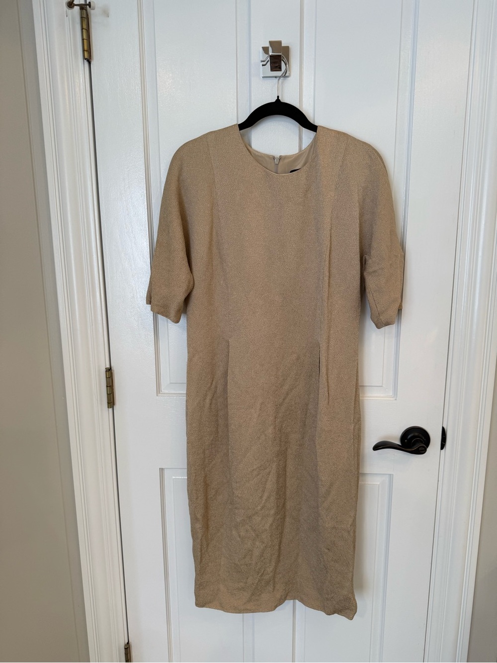 Lyn Devon DESIGNER Classic Beige Short-Sleeve Shift Dress